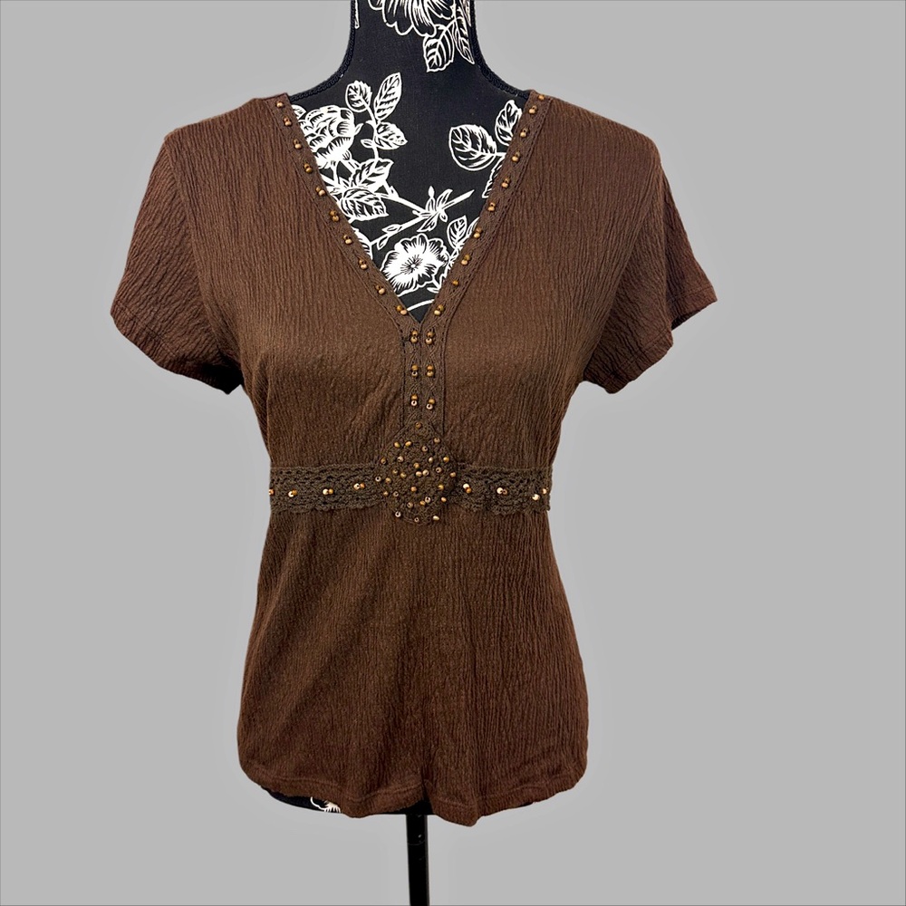 Vintage Suzie - Beaded V-Neck Top - Women’s PXL